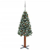 Thumbnail for Weihnachtsbaum Schlank mit LEDs & Kugeln Grün 210 cm PVC