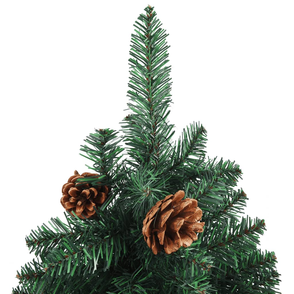 Weihnachtsbaum Schlank mit LEDs & Kugeln Grün 210 cm PVC