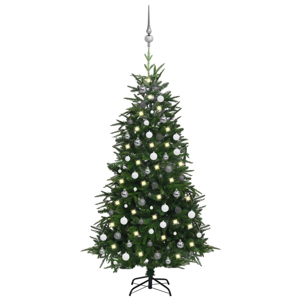 Künstlicher Weihnachtsbaum LEDs & Kugeln Grün 180 cm PVC & PE
