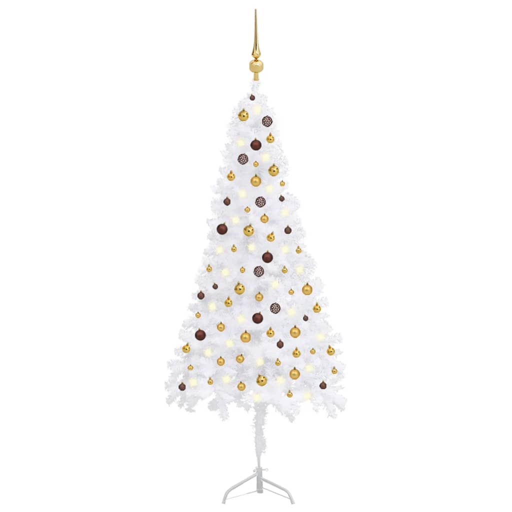 Künstlicher Eck-Weihnachtsbaum LEDs & Kugeln Weiß 240 cm PVC