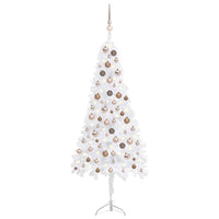 Thumbnail for Künstlicher Eck-Weihnachtsbaum LEDs & Kugeln Weiß 150 cm PVC