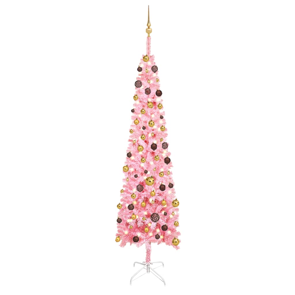 Weihnachtsbaum Schlank mit LEDs & Kugeln Rosa 240 cm