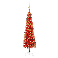Thumbnail for Weihnachtsbaum Schlank mit LEDs & Kugeln Rot 150 cm
