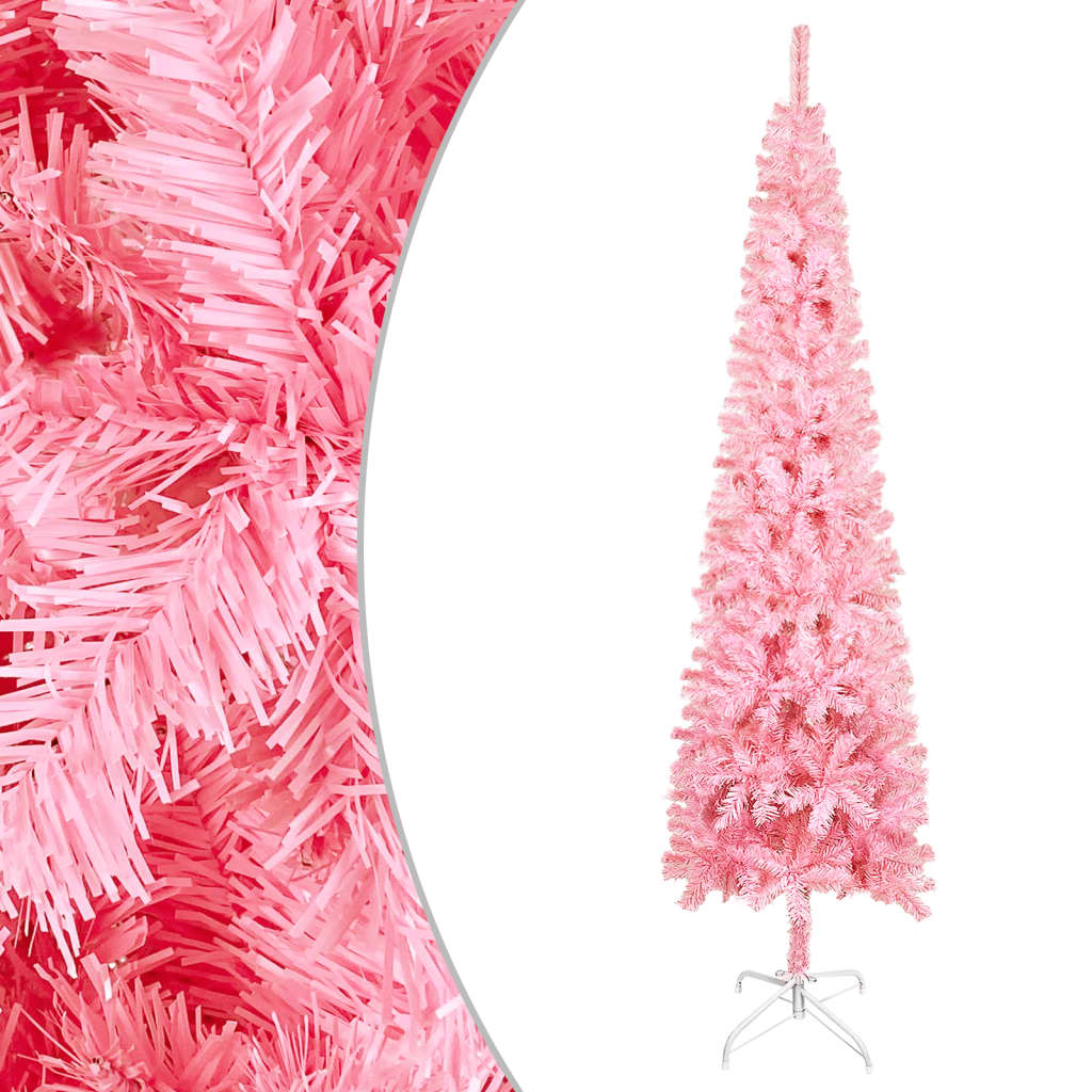 Schlanker Weihnachtsbaum mit LEDs & Kugeln Rosa 210 cm