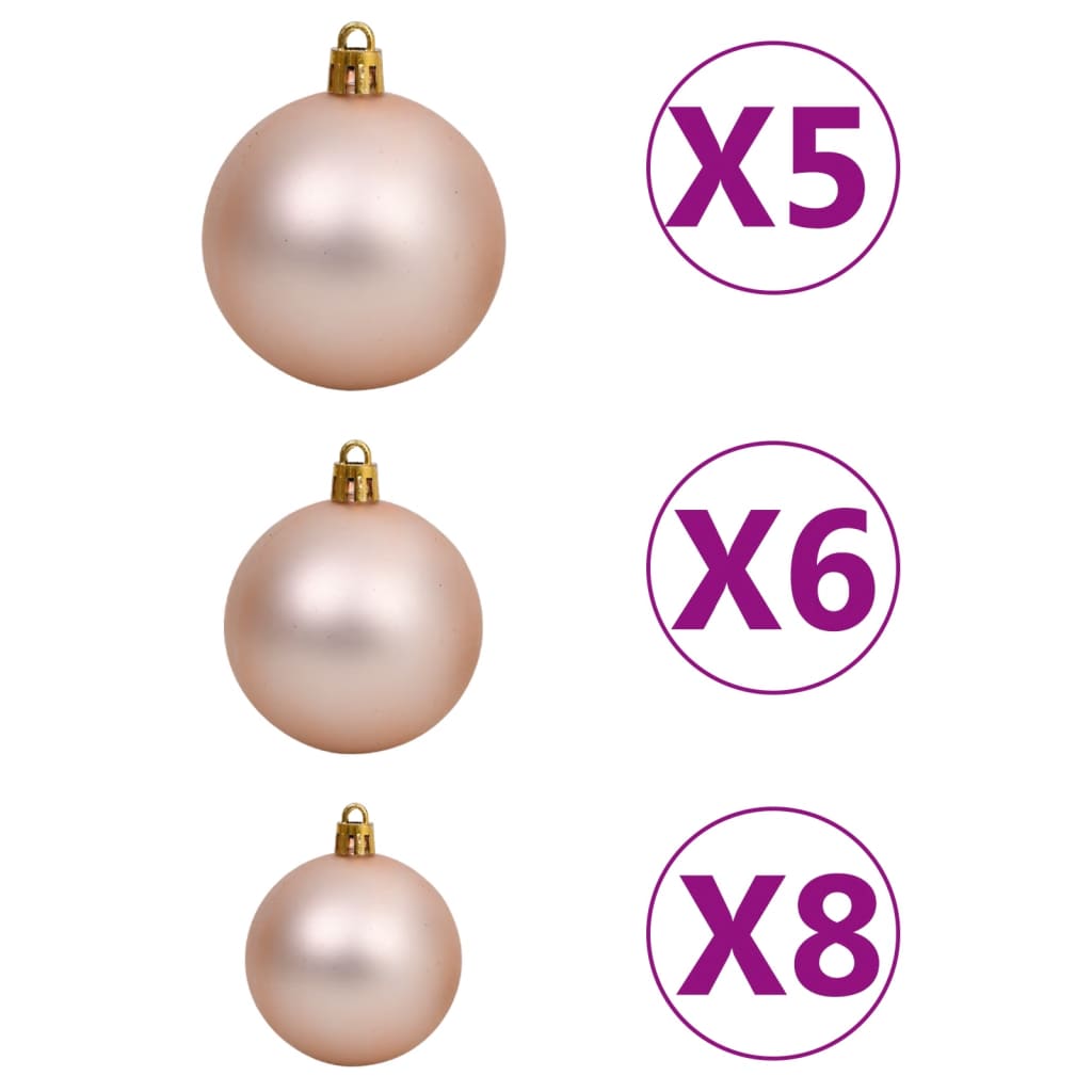 Schlanker Weihnachtsbaum mit LEDs & Kugeln Rosa 210 cm
