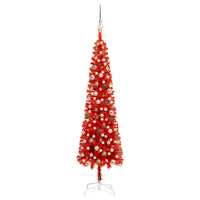 Thumbnail for Schlanker Weihnachtsbaum mit LEDs & Kugeln Rot 180 cm