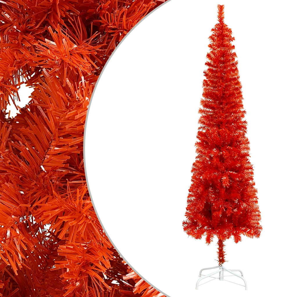 Schlanker Weihnachtsbaum mit LEDs & Kugeln Rot 180 cm