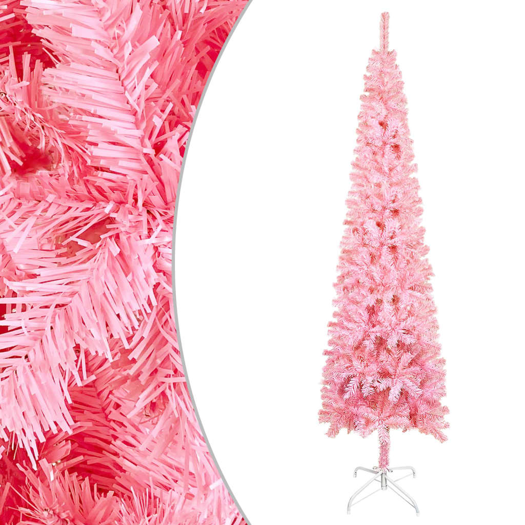 Schlanker Weihnachtsbaum mit LEDs & Kugeln Rosa 150 cm