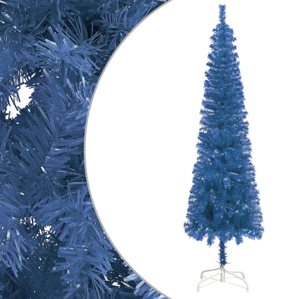 Schlanker Weihnachtsbaum mit LEDs & Kugeln Blau 150 cm