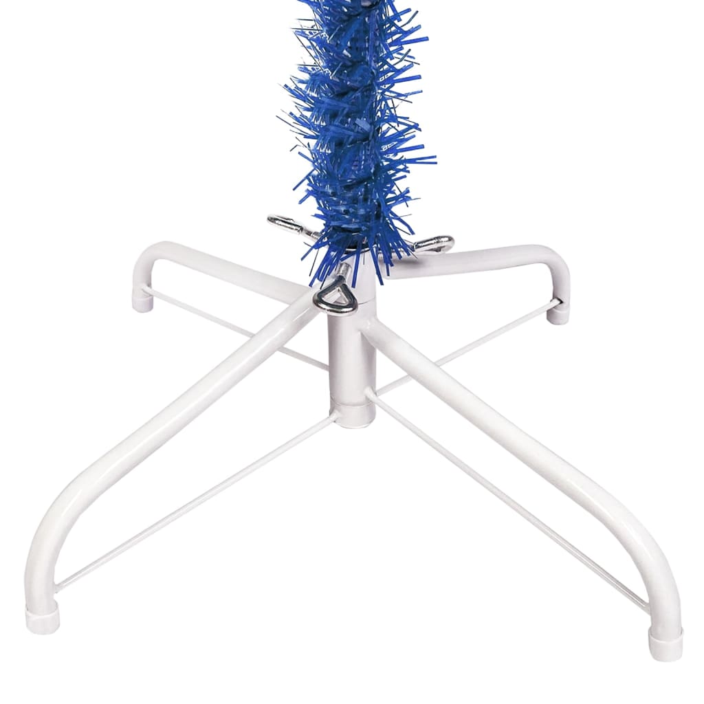 Schlanker Weihnachtsbaum mit LEDs & Kugeln Blau 150 cm