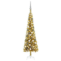 Thumbnail for Schlanker Weihnachtsbaum mit LEDs & Kugeln Golden 150 cm