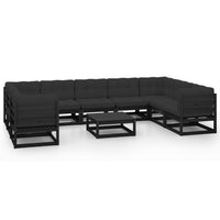 Thumbnail for 10-tlg. Garten-Lounge-Set mit Kissen Schwarz Massivholz Kiefer