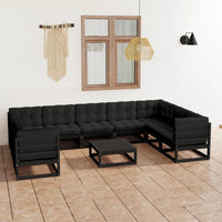 Thumbnail for 10-tlg. Garten-Lounge-Set mit Kissen Schwarz Massivholz Kiefer