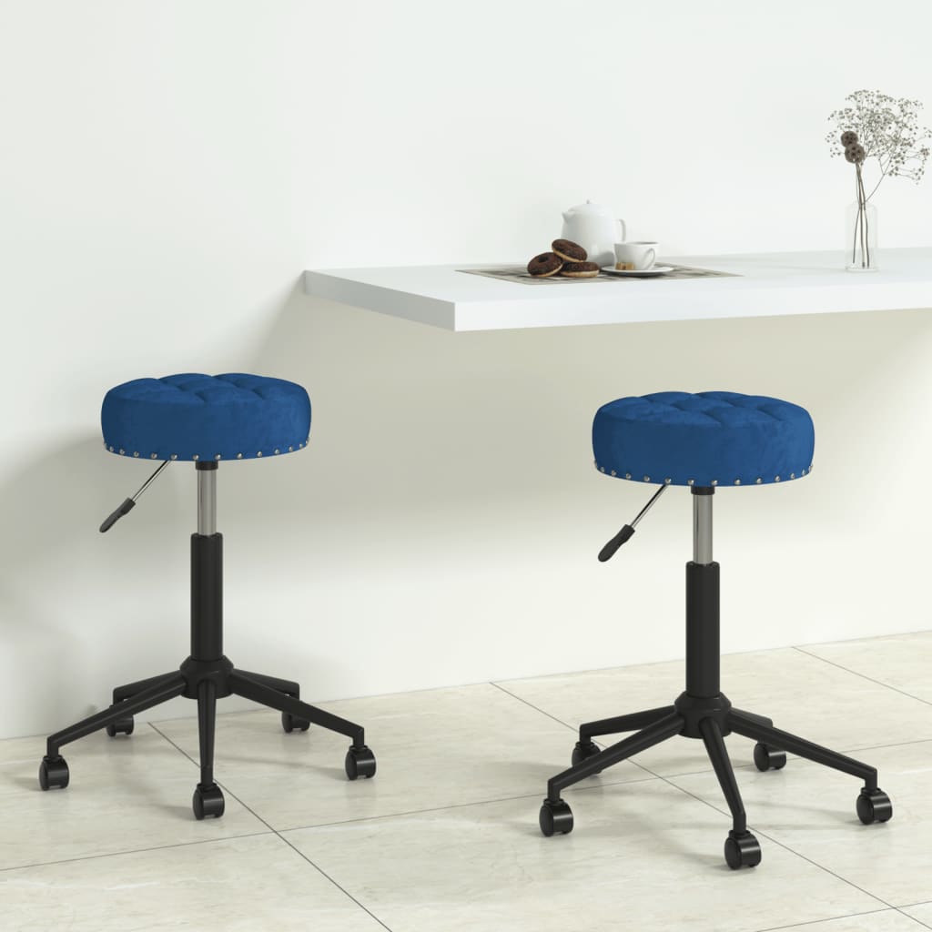 Essstühle 2 Stk. Drehbar Blau Samt