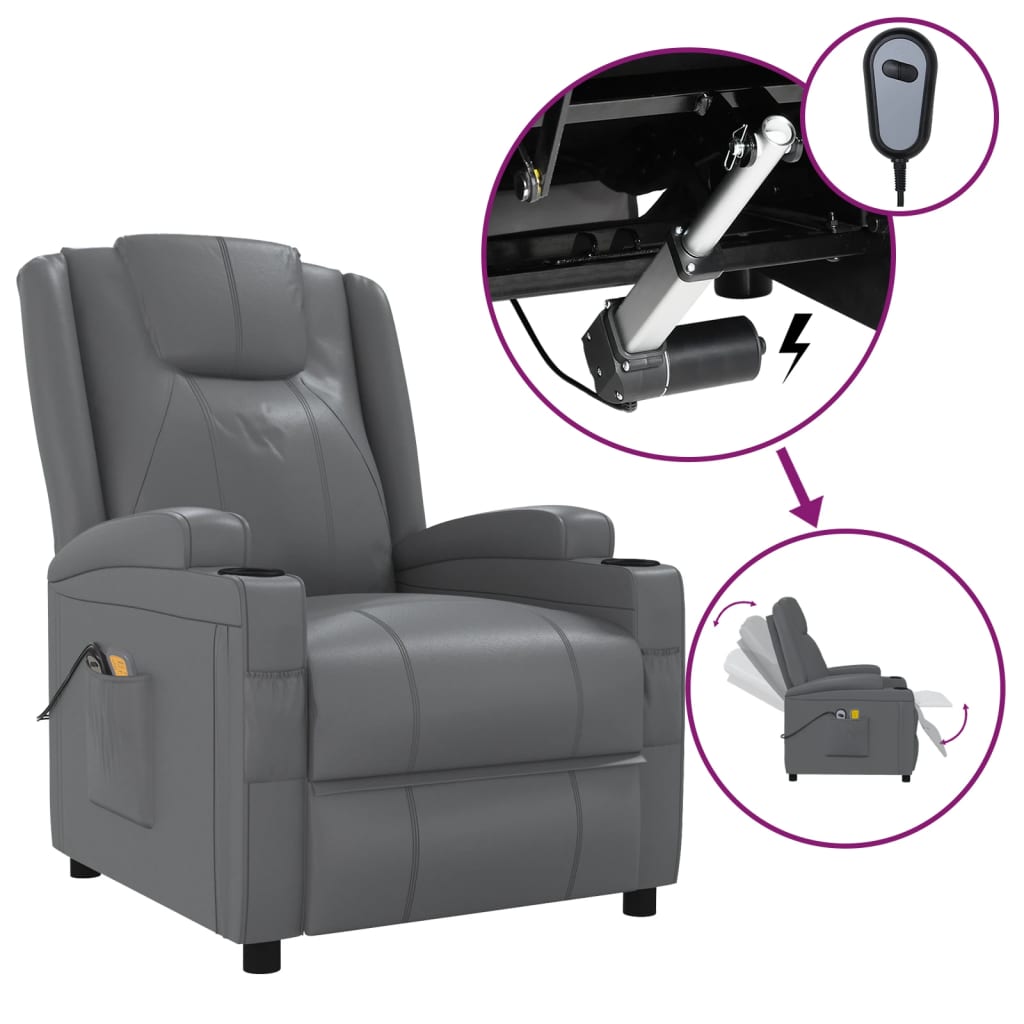 Massagesessel Elektrisch Anthrazit Kunstleder