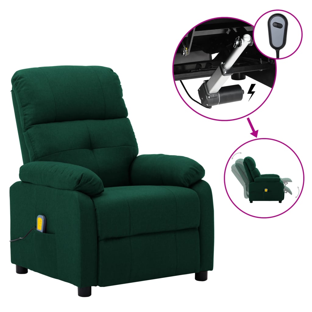 3073818 vidaXL Electric Massage Recliner Chair Dark Green Fabric (289678+327254)