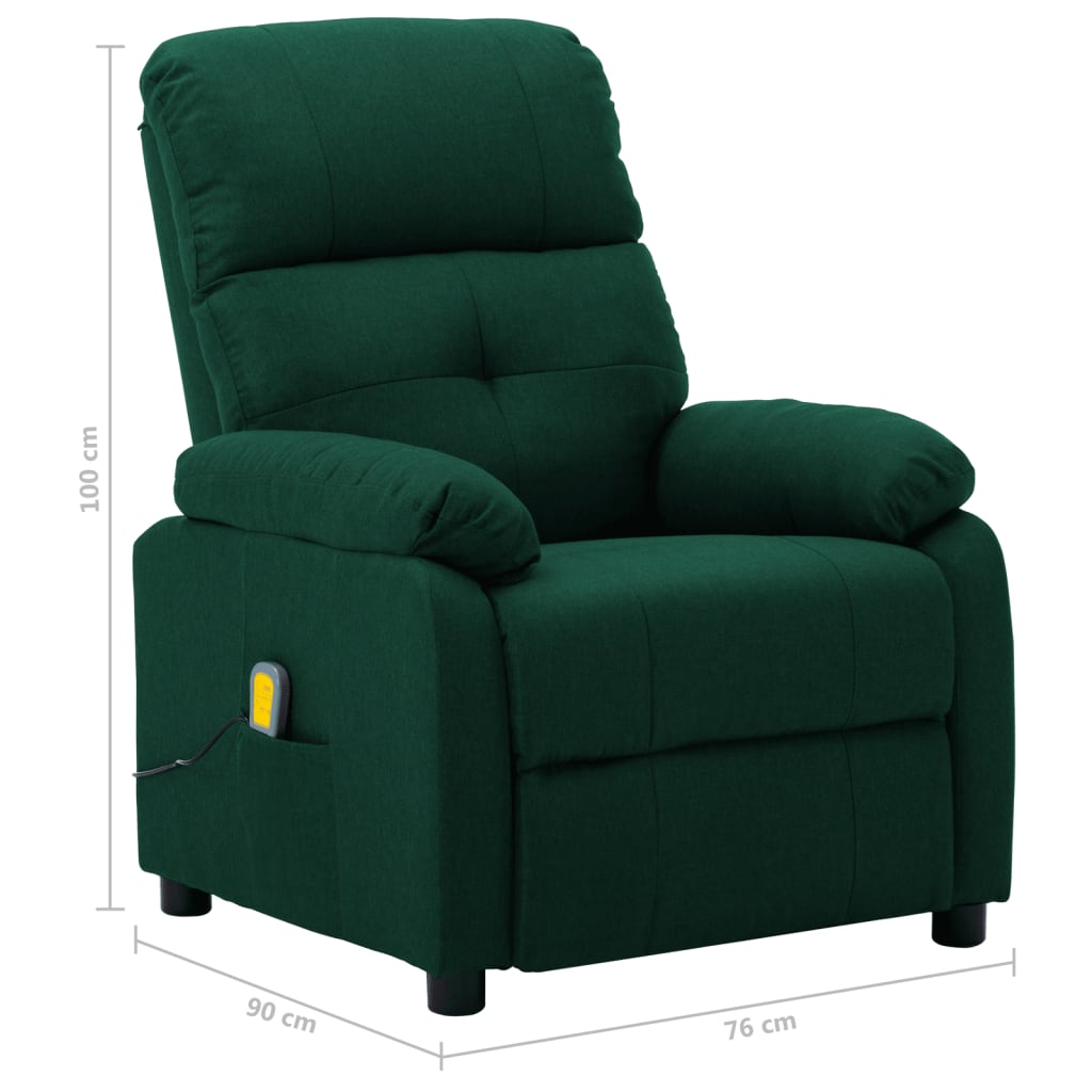 3073818 vidaXL Electric Massage Recliner Chair Dark Green Fabric (289678+327254)
