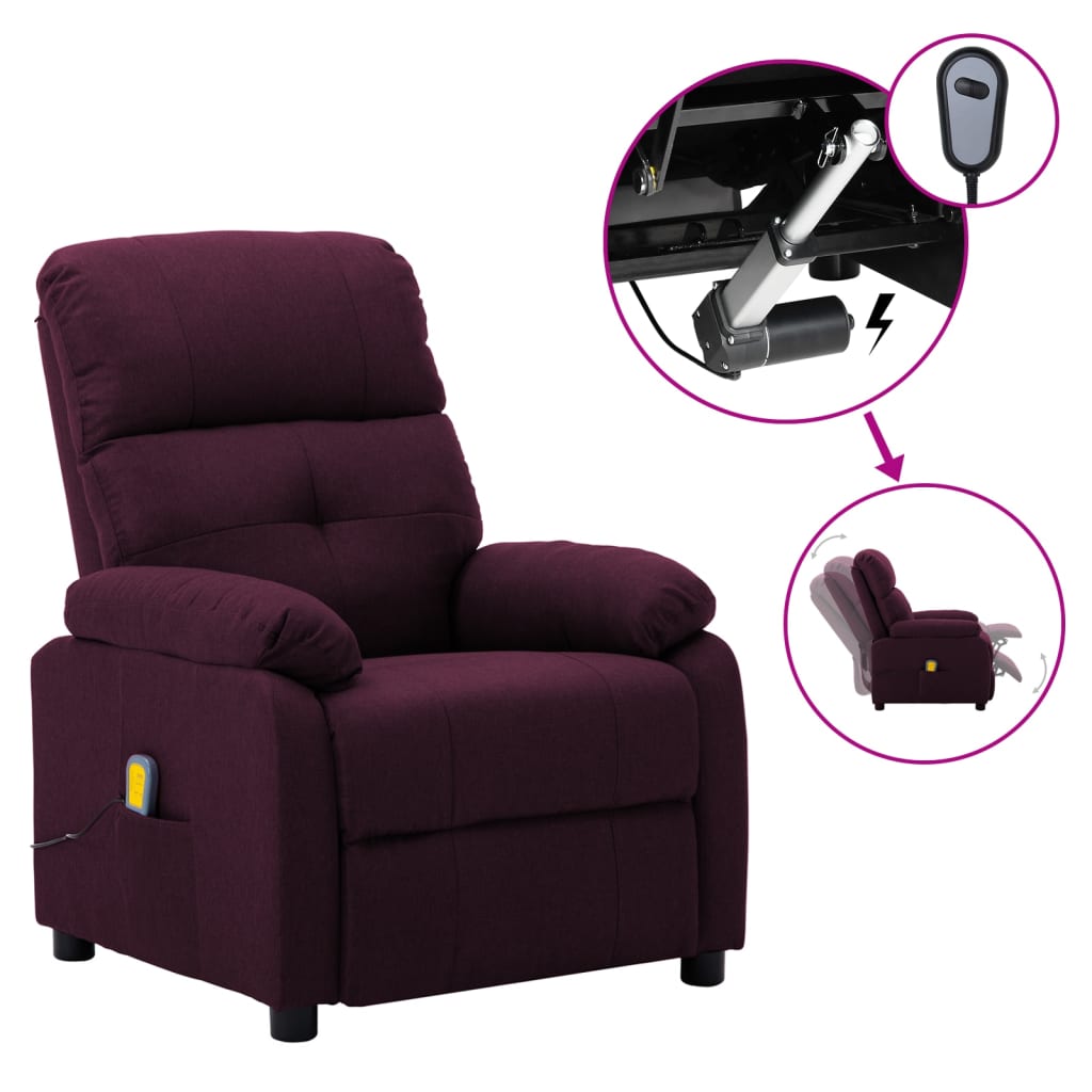 3073819 vidaXL Electric Massage Recliner Chair Purple Fabric (289679+327254)