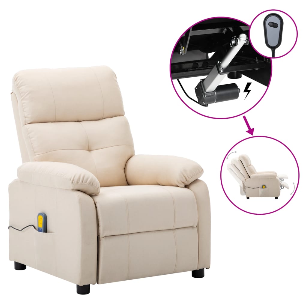 3073821 vidaXL Electric Massage Recliner Chair Cream Fabric (289681+327254)