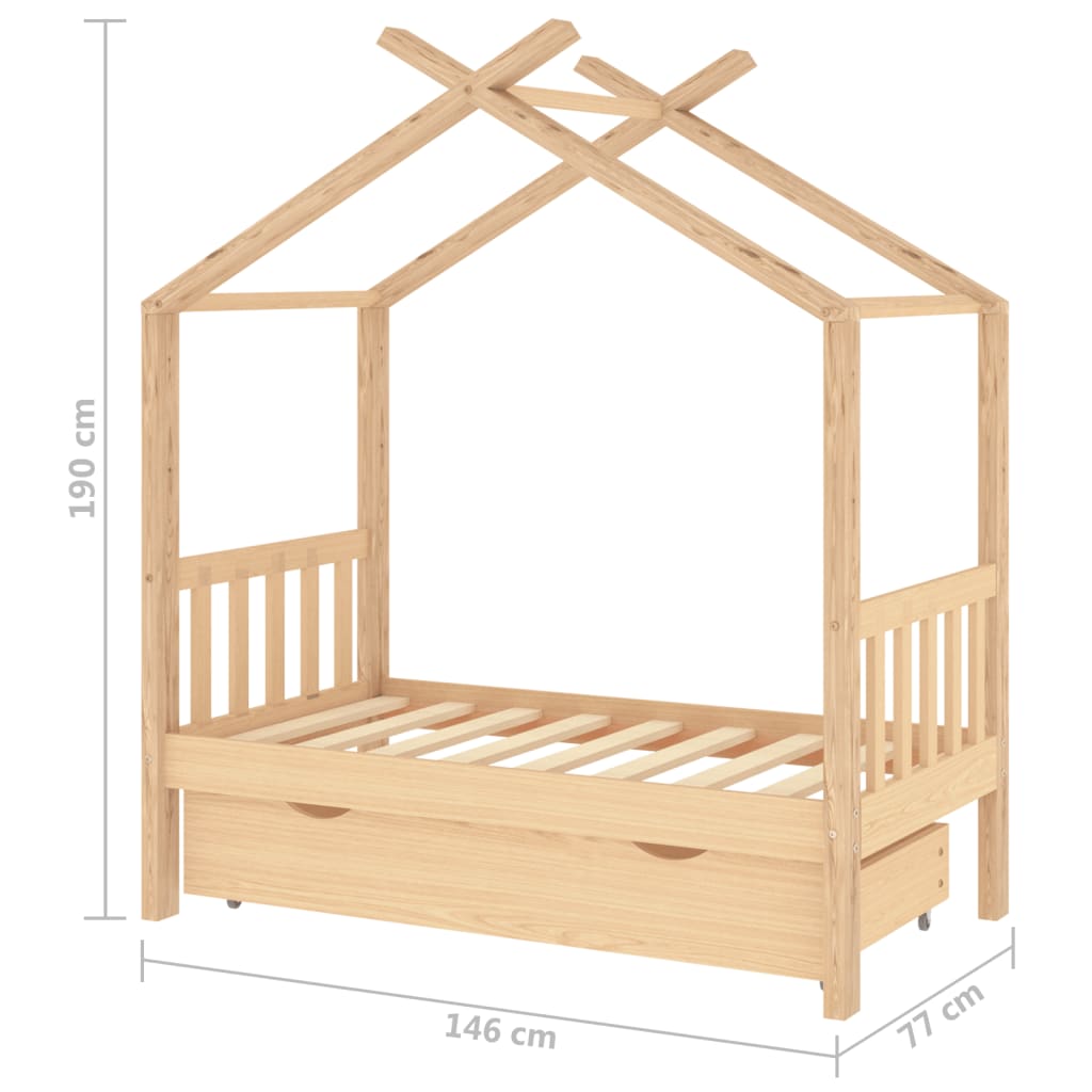 Kinderbett mit Schublade Massivholz Kiefer 70x140 cm