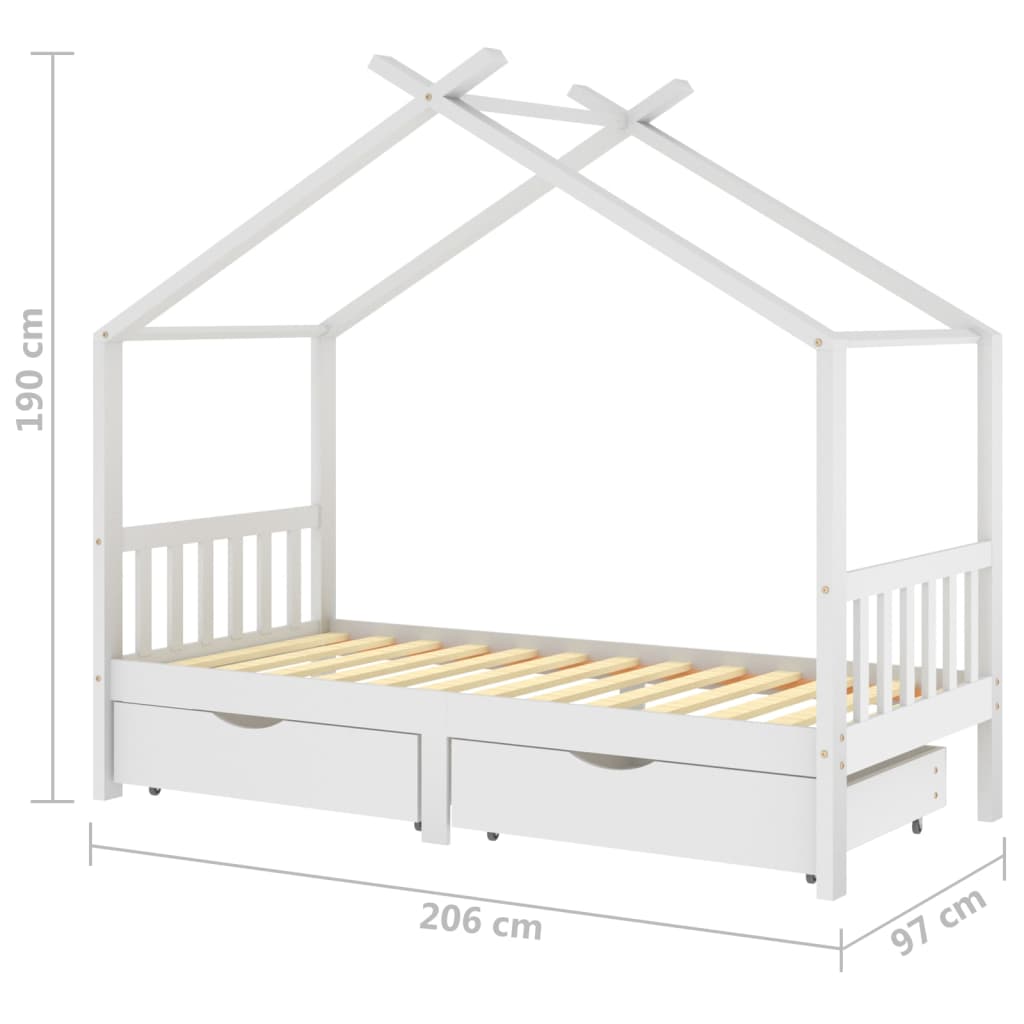 Kinderbett mit Schubladen Weiß Massivholz Kiefer 90x200 cm