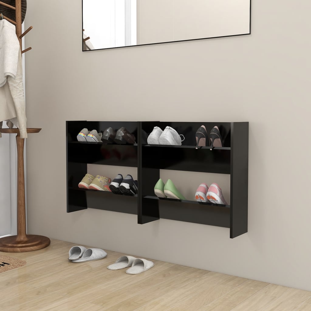 Wand-Schuhschränke 2 Stk. Schwarz 60x18x60 cm Spanplatte