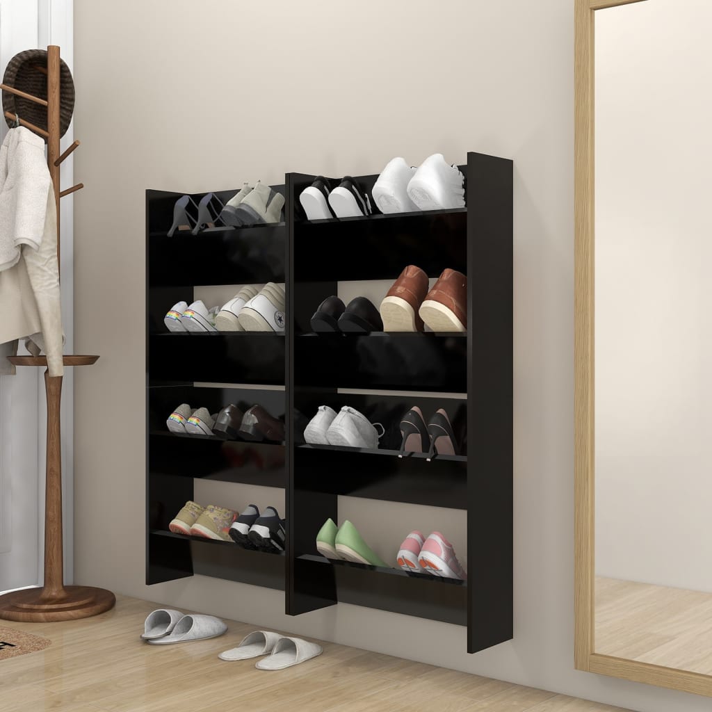 Wand-Schuhschränke 4 Stk. Schwarz 60x18x60 cm Spanplatte