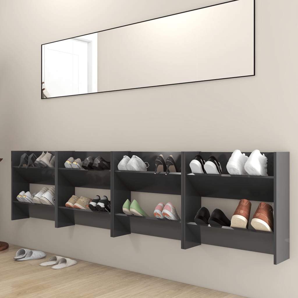 Wand-Schuhschränke 4 Stk. Grau 60x18x60 cm Spanplatte