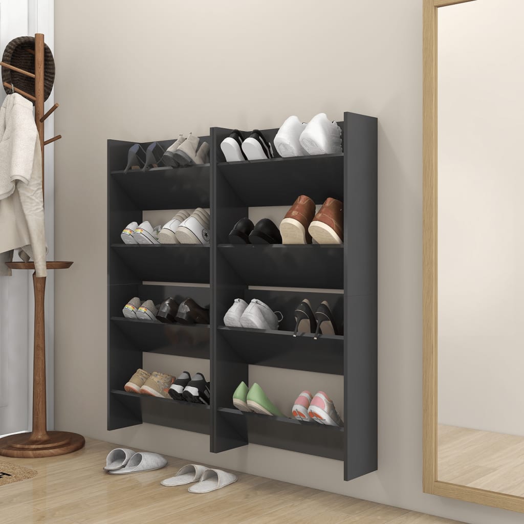 Wand-Schuhschränke 4 Stk. Grau 60x18x60 cm Spanplatte