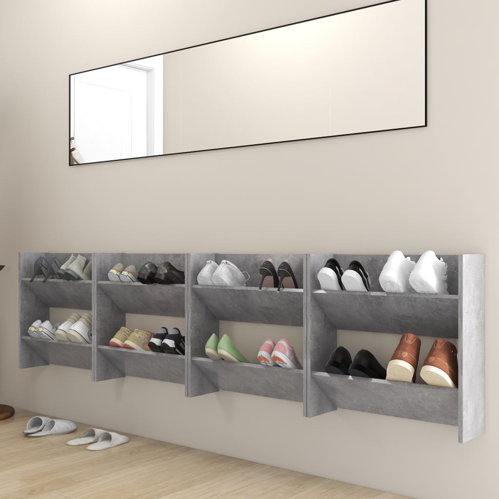 Wand-Schuhschränke 4 Stk. Betongrau 60x18x60 cm Spanplatte