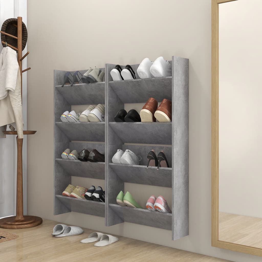 Wand-Schuhschränke 4 Stk. Betongrau 60x18x60 cm Spanplatte