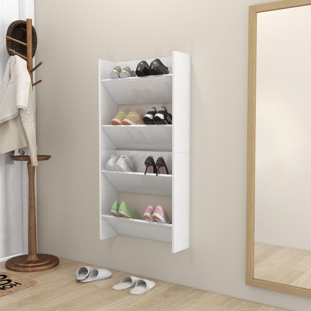 Wand-Schuhschränke 2 Stk. Hochglanz-Weiß 60x18x60 cm Spanplatte
