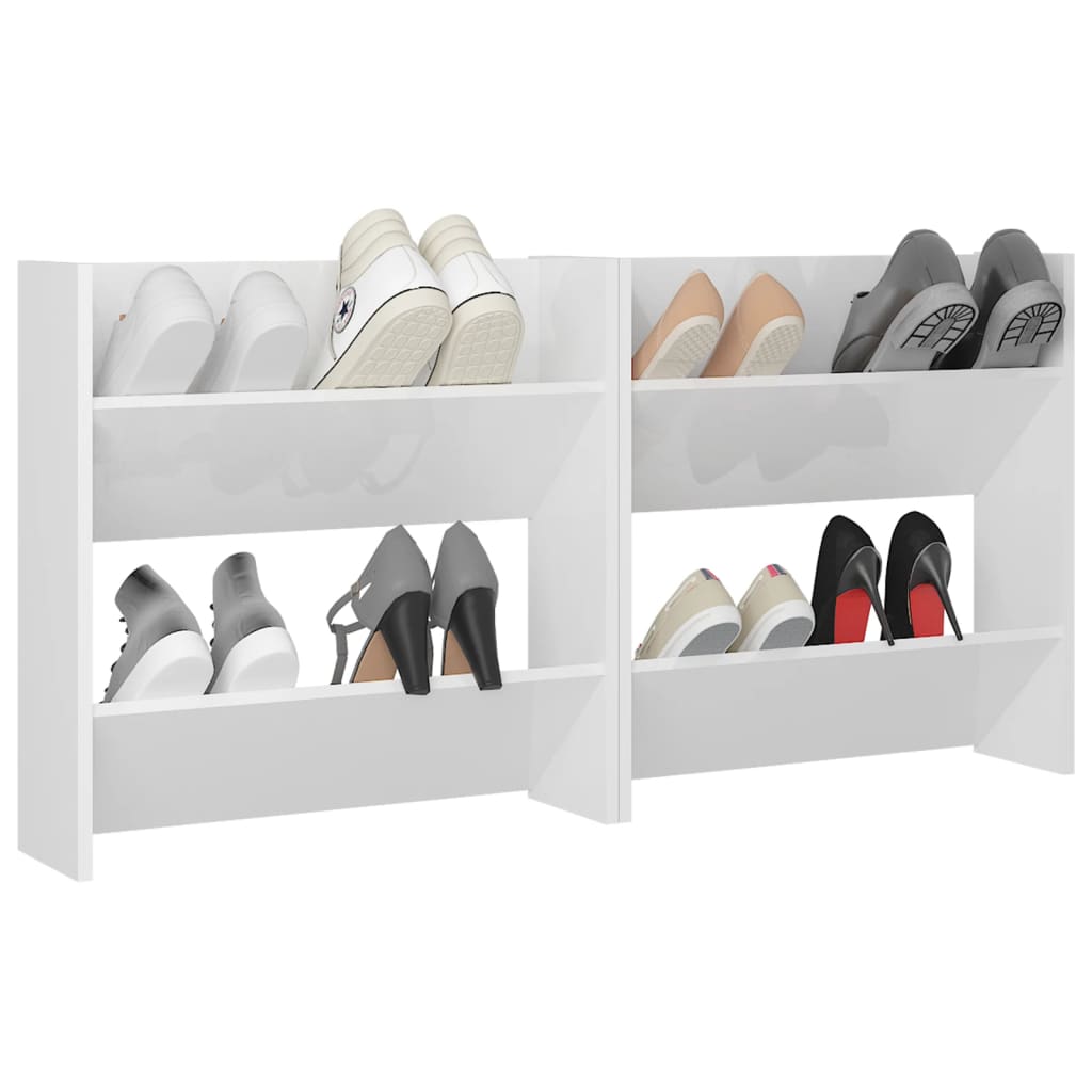 Wand-Schuhschränke 2 Stk. Hochglanz-Weiß 60x18x60 cm Spanplatte