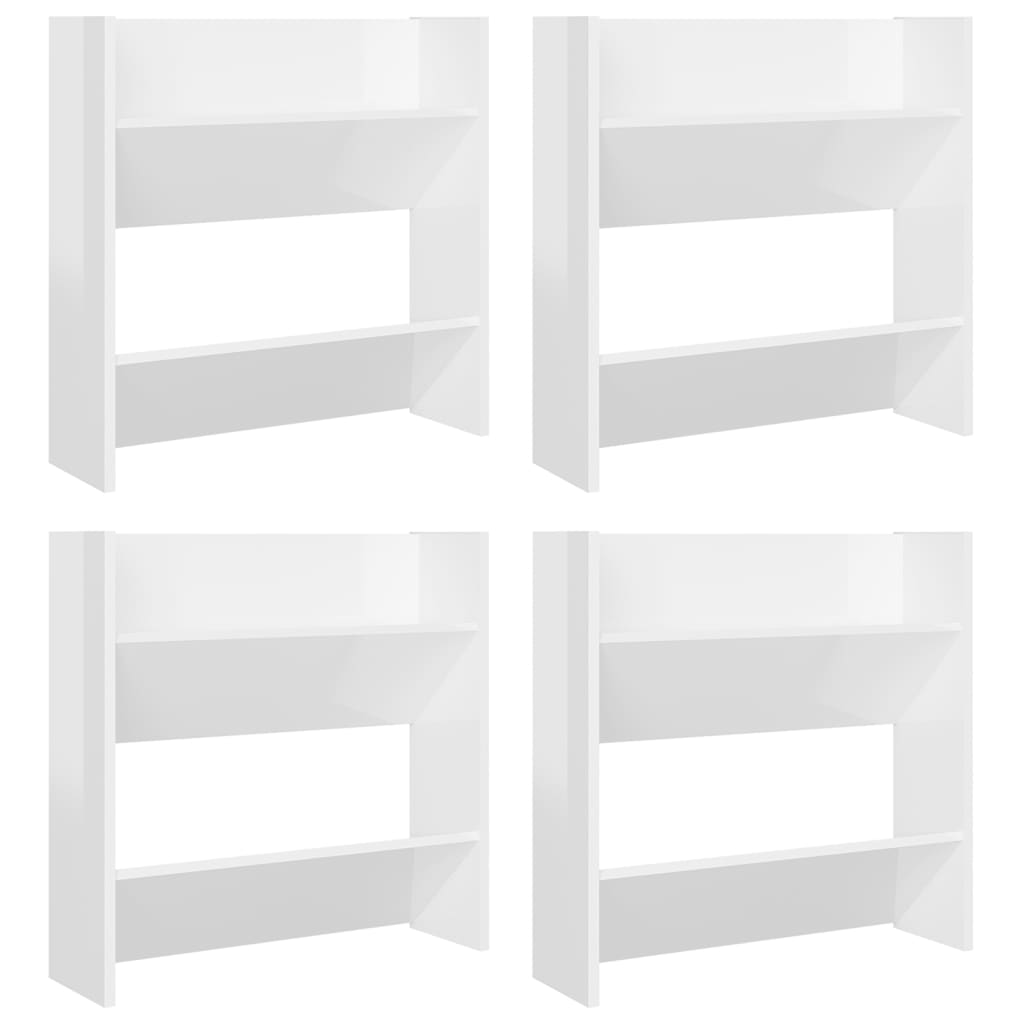 Wand-Schuhschränke 4 Stk. Hochglanz-Weiß 60x18x60 cm Spanplatte