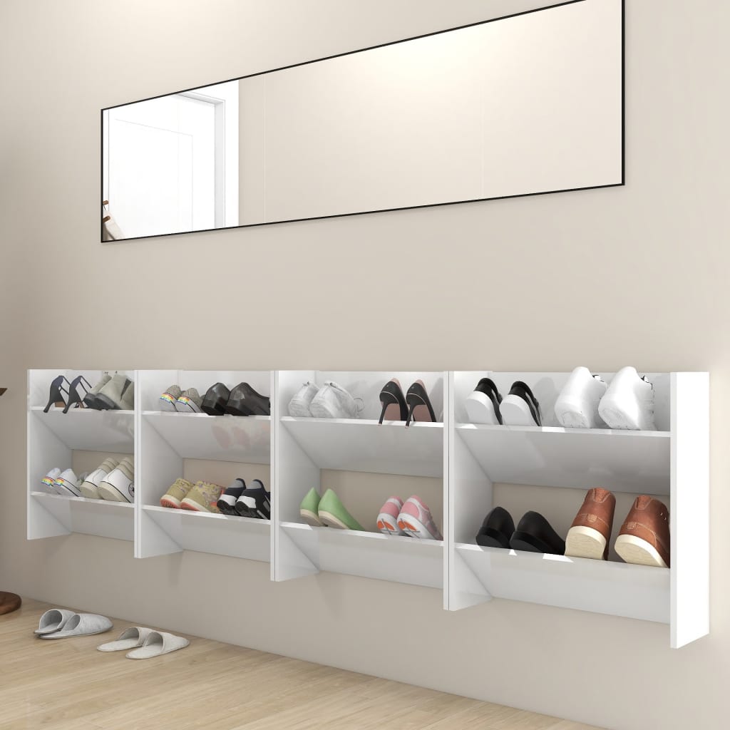 Wand-Schuhschränke 4 Stk. Hochglanz-Weiß 60x18x60 cm Spanplatte