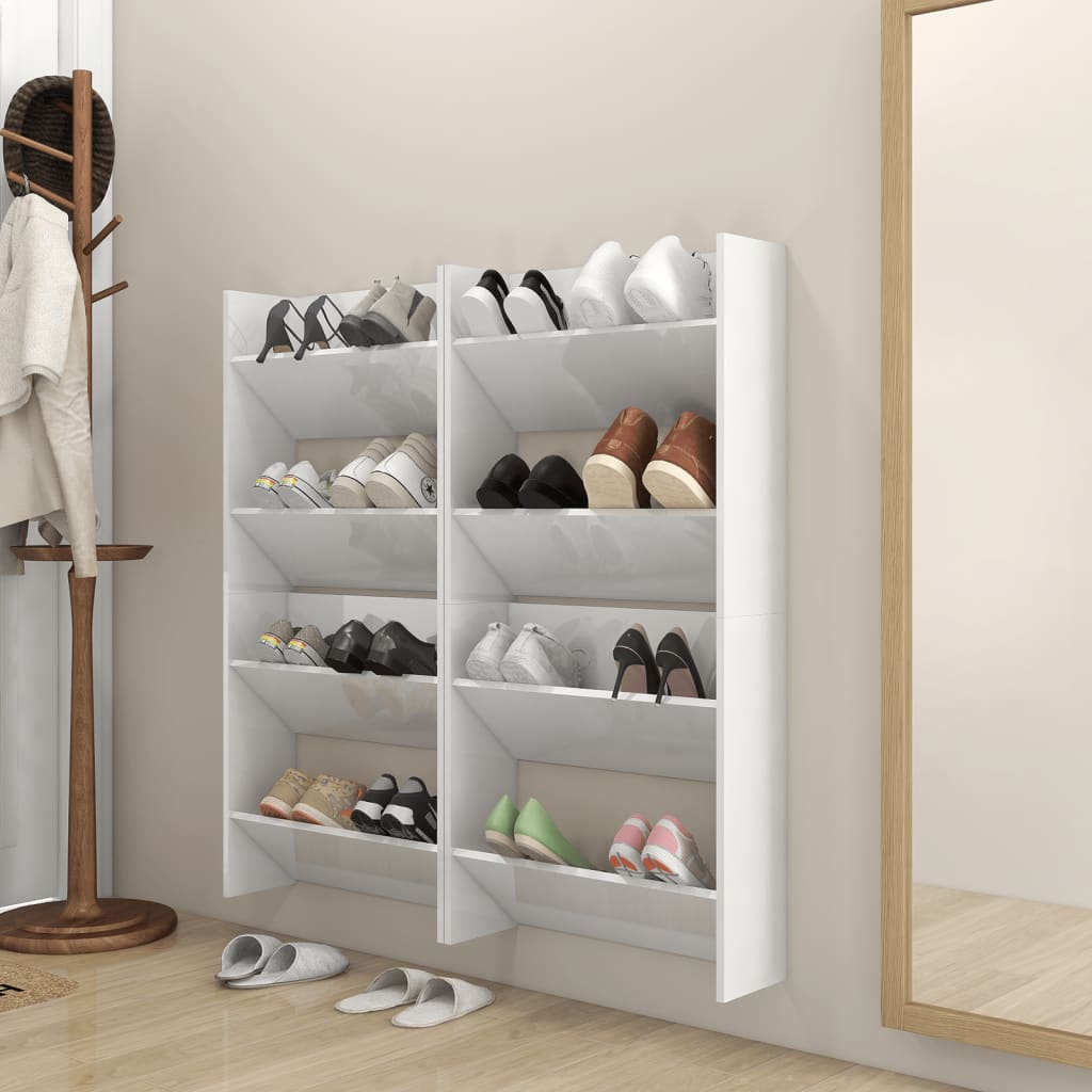 Wand-Schuhschränke 4 Stk. Hochglanz-Weiß 60x18x60 cm Spanplatte