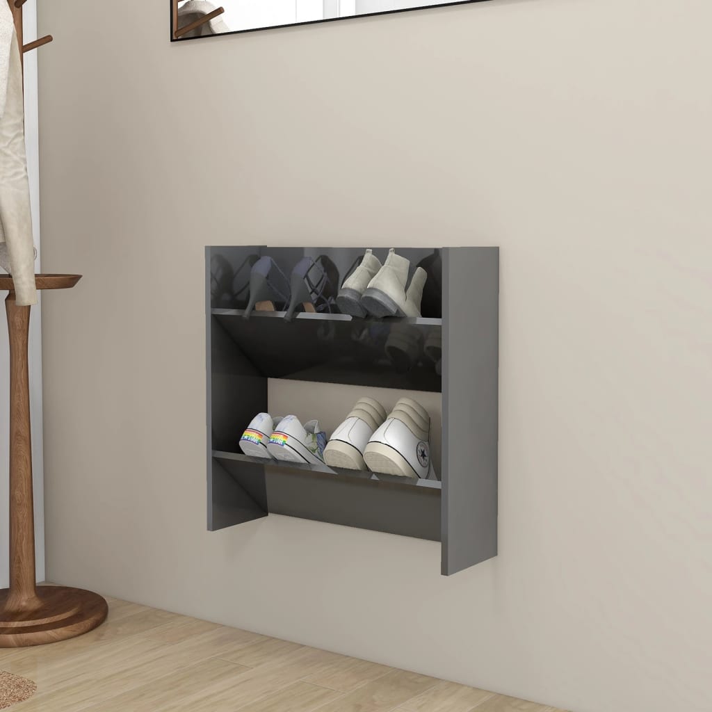 Wand-Schuhschrank Hochglanz-Grau 60x18x60 cm Spanplatte