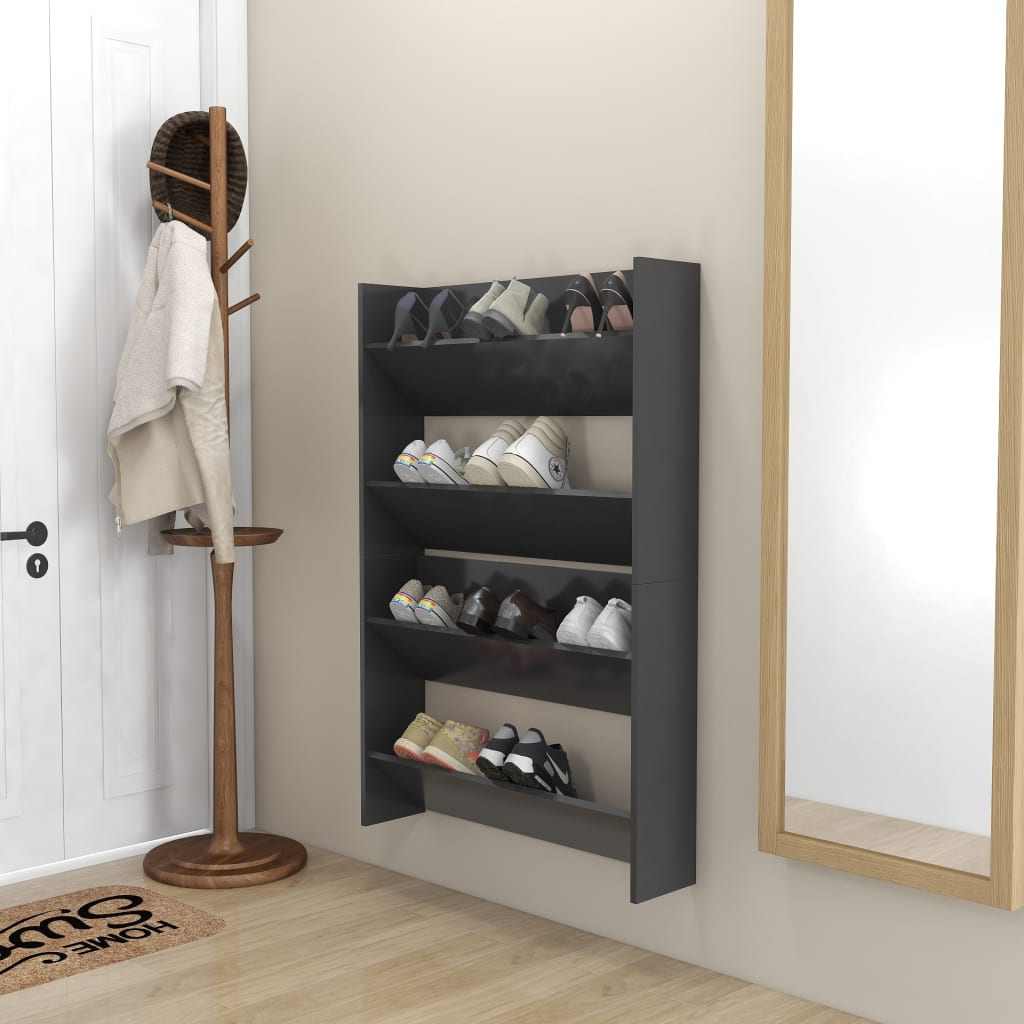 Wand-Schuhschränke 2 Stk. Grau 80x18x60 cm Holzwerkstoff