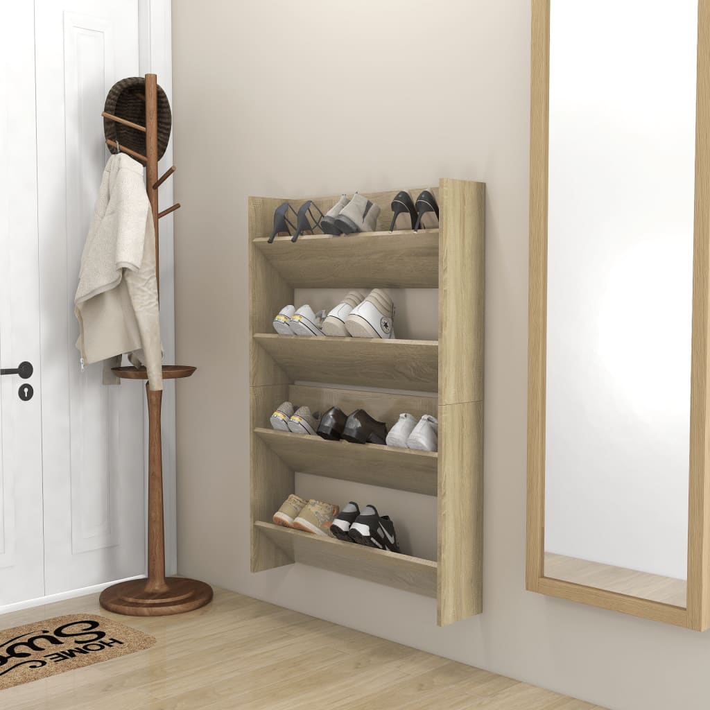 Wand-Schuhschränke 2 Stk. Sonoma-Eiche 80x18x60cm Holzwerkstoff