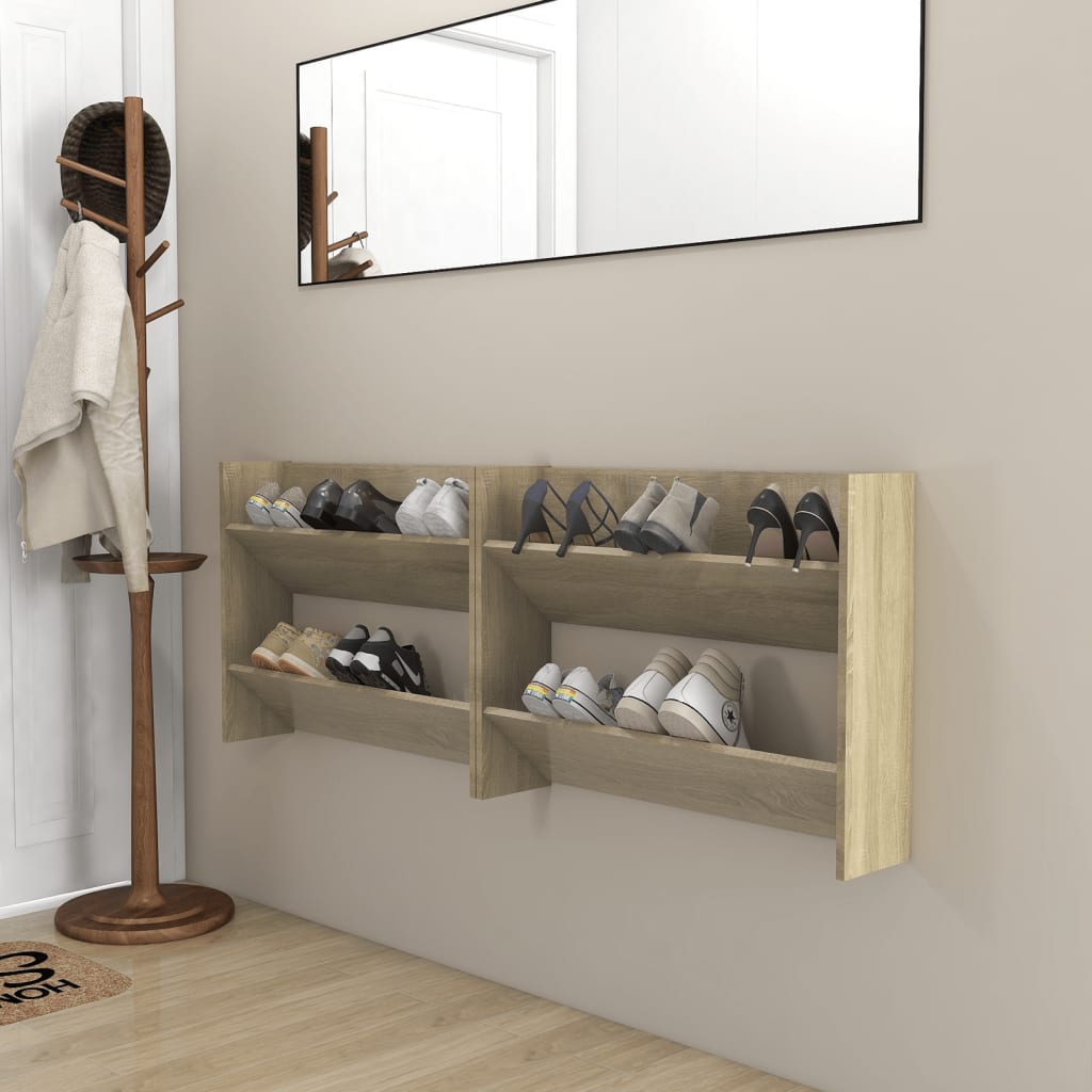 Wand-Schuhschränke 2 Stk. Sonoma-Eiche 80x18x60cm Holzwerkstoff