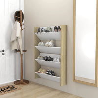 Thumbnail for Wand-Schuhschränke 2 Stk. Weiß Sonoma-Eiche 80x18x60 cm
