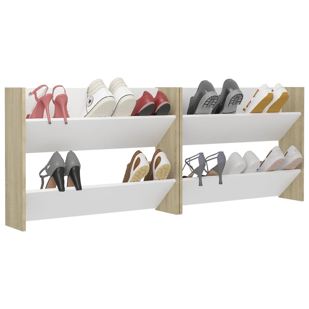 Wand-Schuhschränke 2 Stk. Weiß Sonoma-Eiche 80x18x60 cm