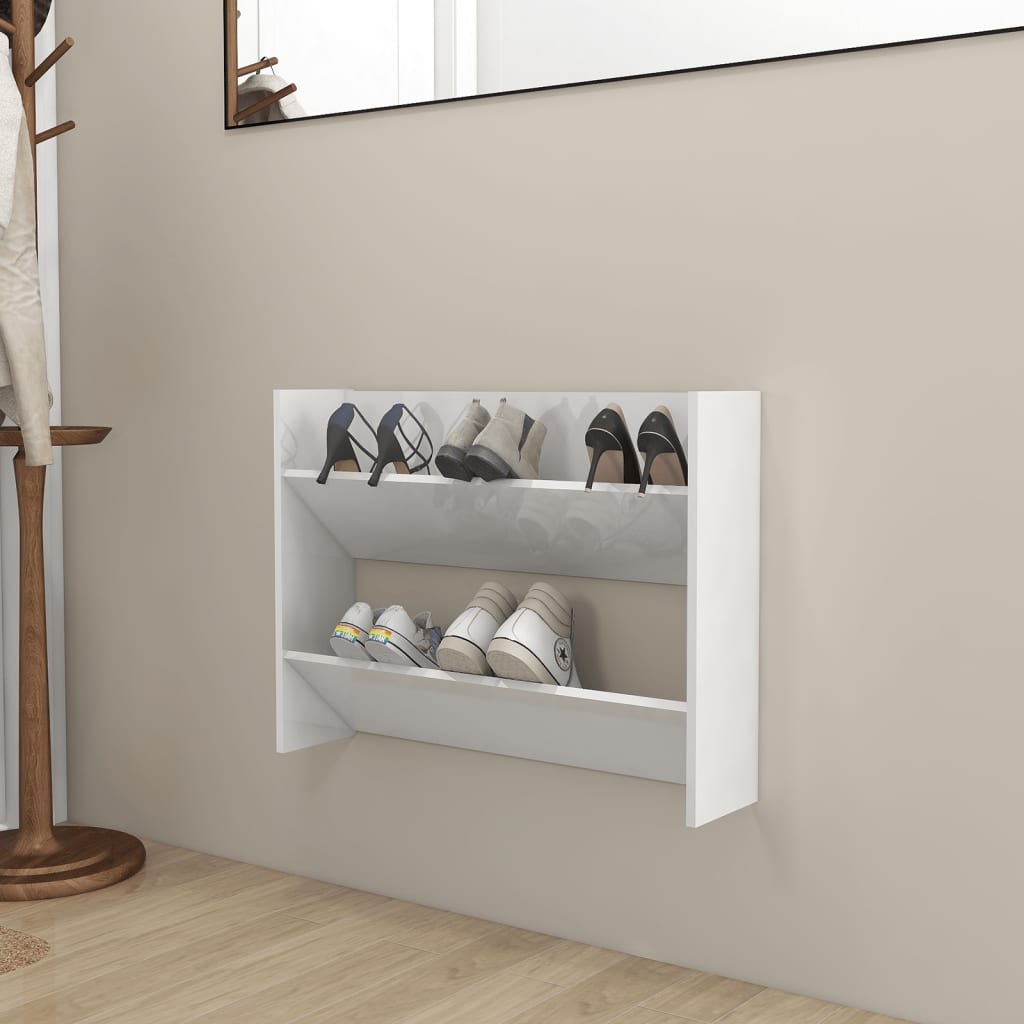 Wand-Schuhschrank Hochglanz-Weiß 80x18x60 cm Spanplatte