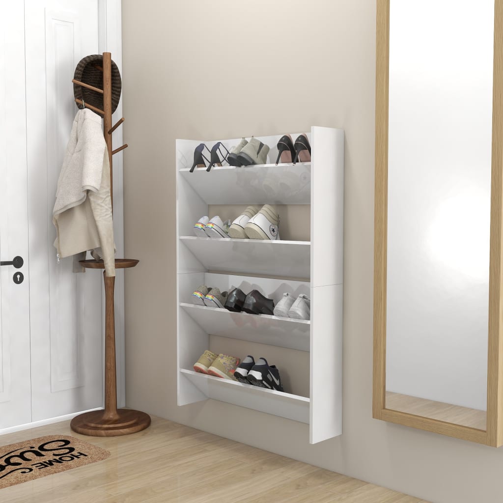 Wand-Schuhschränke 2 Stk. Hochglanz-Weiß 80x18x60 cm Spanplatte