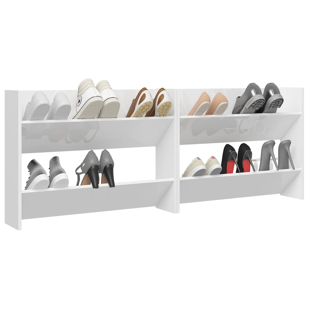 Wand-Schuhschränke 2 Stk. Hochglanz-Weiß 80x18x60 cm Spanplatte