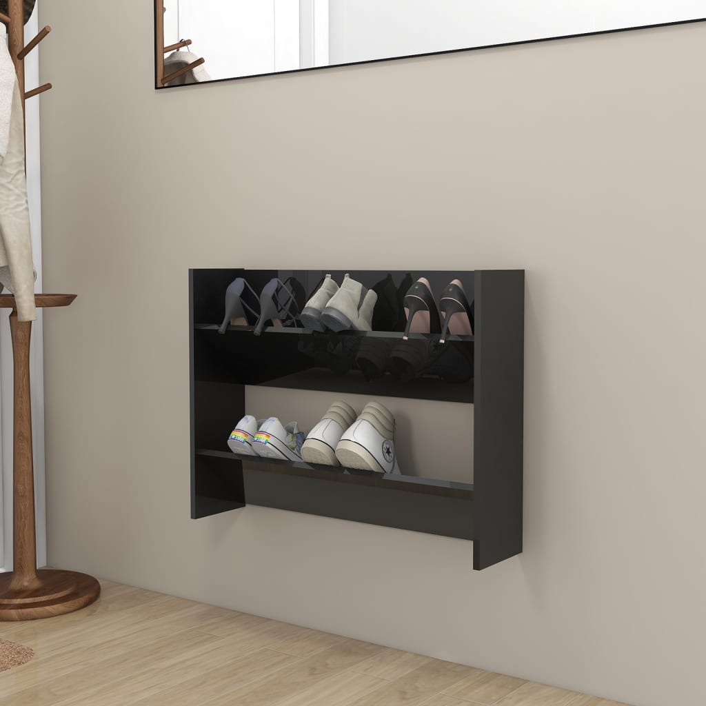 Wand-Schuhschrank Hochglanz-Schwarz 80x18x60 cm Spanplatte