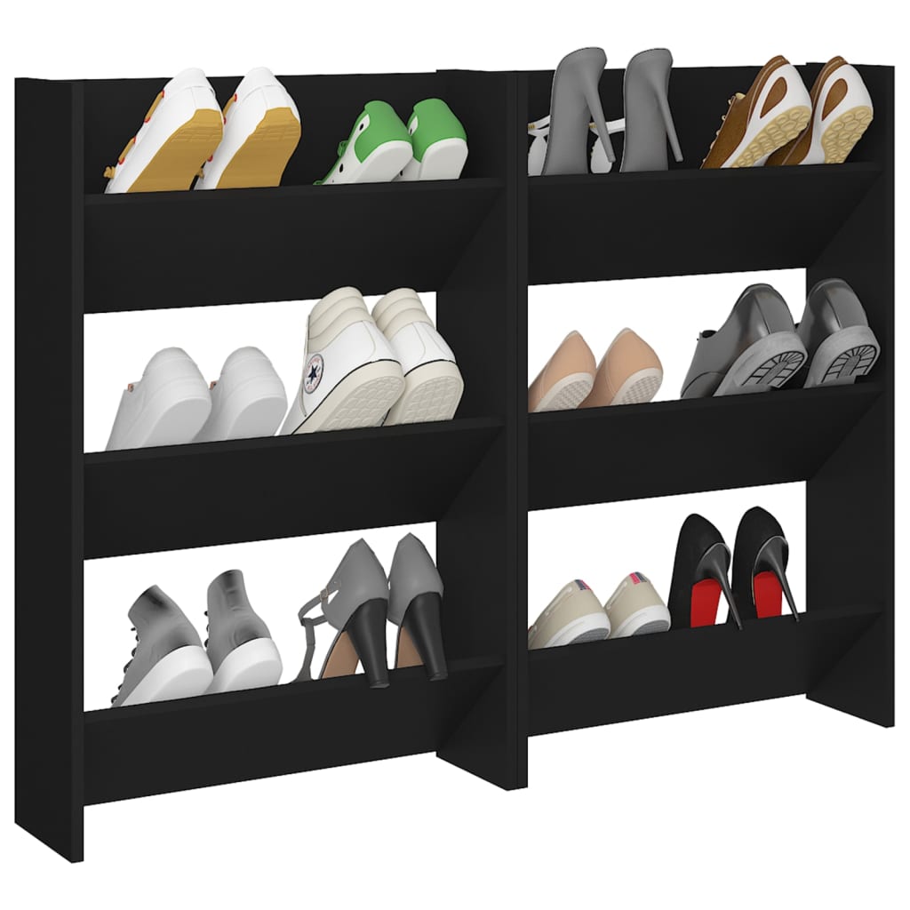 Wand-Schuhschränke 2 Stk. Schwarz 60x18x90 cm Spanplatte