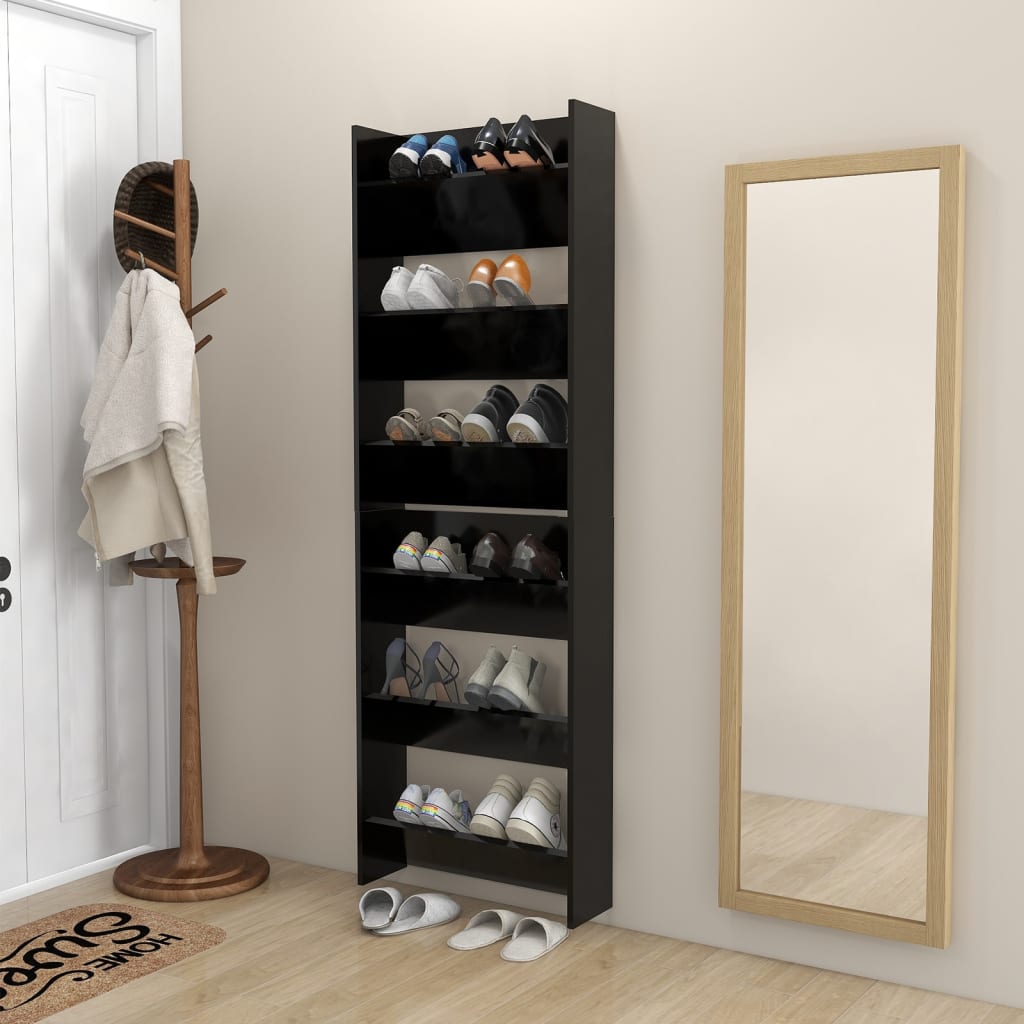 Wand-Schuhschränke 2 Stk. Schwarz 60x18x90 cm Spanplatte