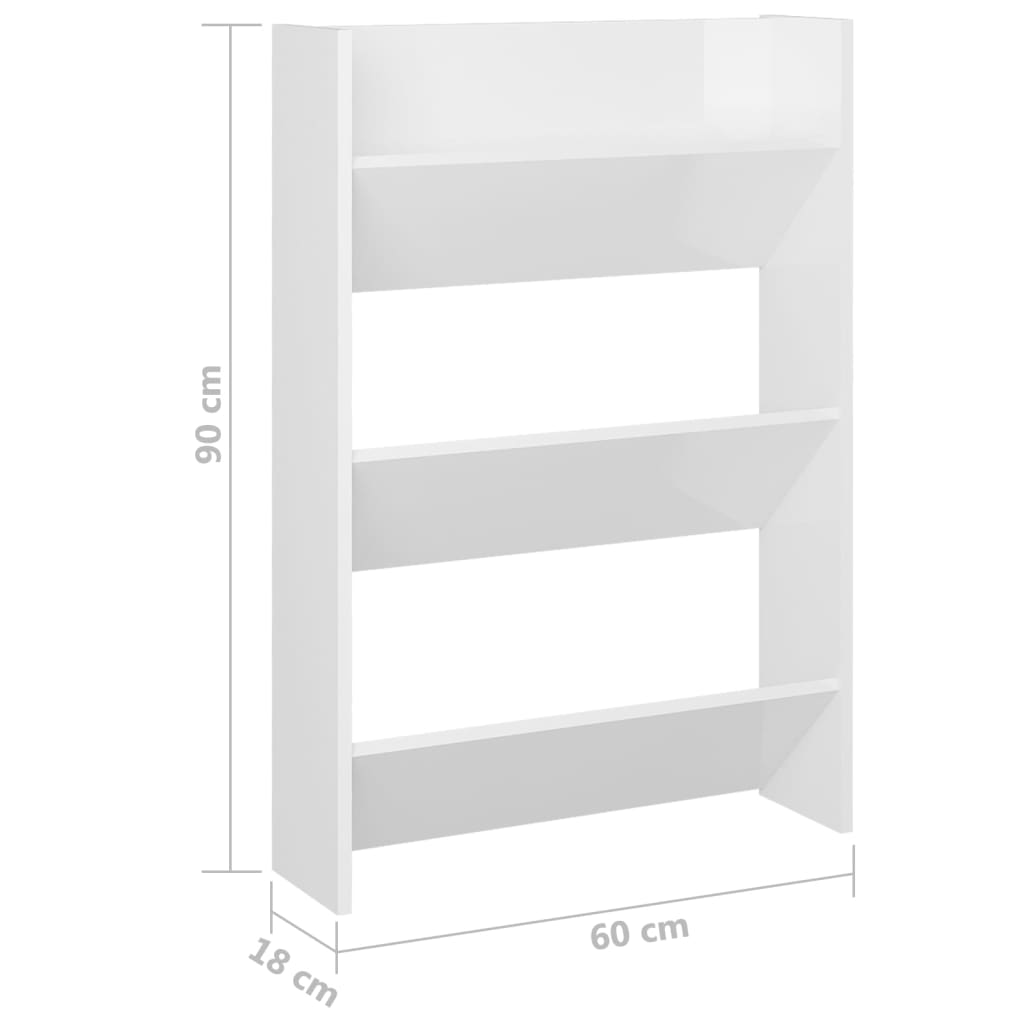 Wand-Schuhschrank Hochglanz-Weiß 60x18x90 cm Spanplatte