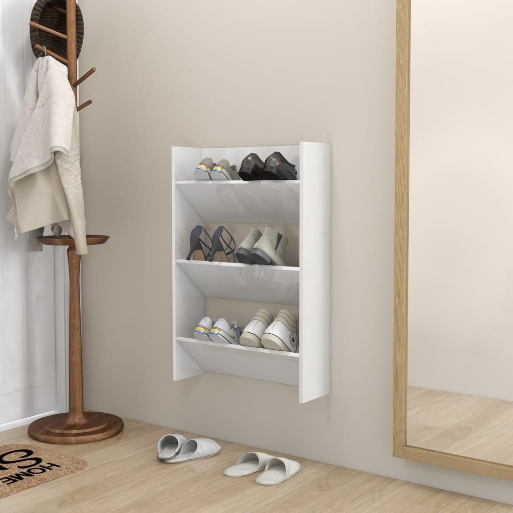 Wand-Schuhschrank Hochglanz-Weiß 60x18x90 cm Spanplatte